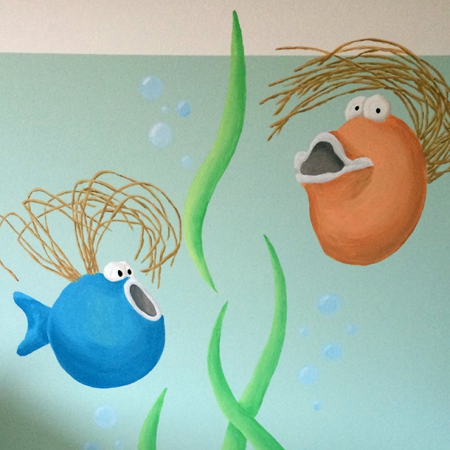 Muurschildering van een aquarium met visjes in de stijl van Fish4wish